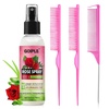 3 Pieces Hair Styling Set – Rat Tail Comb,Teasing & Double-Sided Edge Brush for Combing, Slicking, and Detailing Women’s Hair, Includes Wax Stick for Frizz (Pink)(pink)