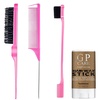 3 Pieces Hair Styling Set – Rat Tail Comb,Teasing & Double-Sided Edge Brush for Combing, Slicking, and Detailing Women’s Hair, Includes Wax Stick for Frizz (Pink)(brush set-pink-4pcs)