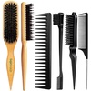 Boar Bristle Slick Back Hair Brush with Edge Brush Rat Tail Comb Teasing Brush, Wide Tooth Comb for Men Women Girls & Boys | 6PCS Hair Comb Set for All Hair Types, Straight, Curly, and Textured Hair