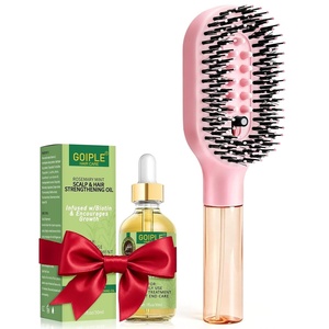 3-in-1 Hair Brush with Spray Mister Includes Rosemary Oil, Detangling Hair Brush with Fine Mist for Wet & Dry Hair Curly, Wavy, Straight, Short & Long Hair, Manual Aqua Spray Brush, Non-Electric 50ML