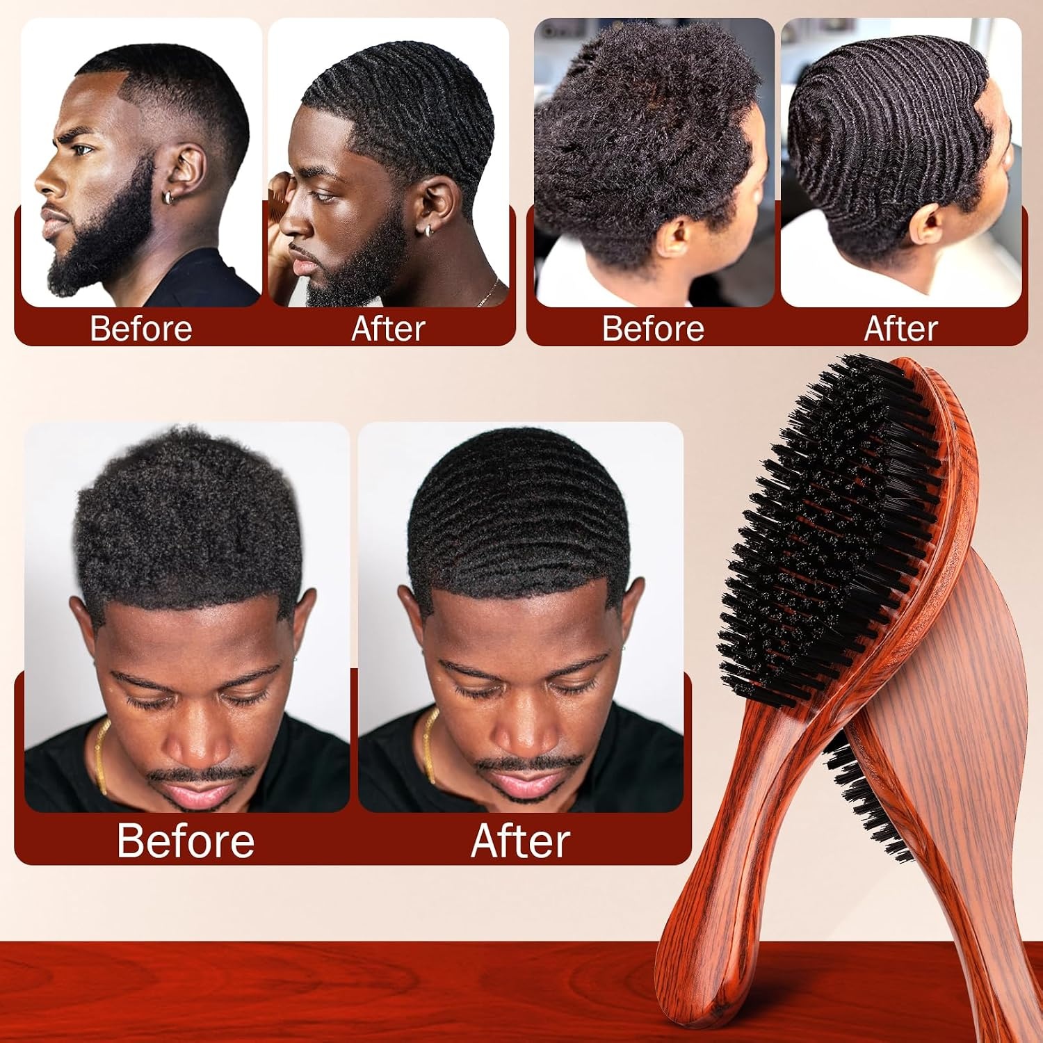 image:imageHandle Brushes for 360 Waves Hard Wave Hair Brushes Wave Styler Great for Wolfing Wave Styler Brush Great for Black Hair Boar amp Nylon Bristle Curve Wave Brush for Barbers amp Daily Use Red