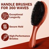 Handle Brushes for 360 Waves – Hard Wave Hair Brushes Wave Styler Great for Wolfing Wave Styler Brush Great for Black Hair – Boar & Nylon Bristle Curve Wave Brush for Barbers & Daily Use (Red)