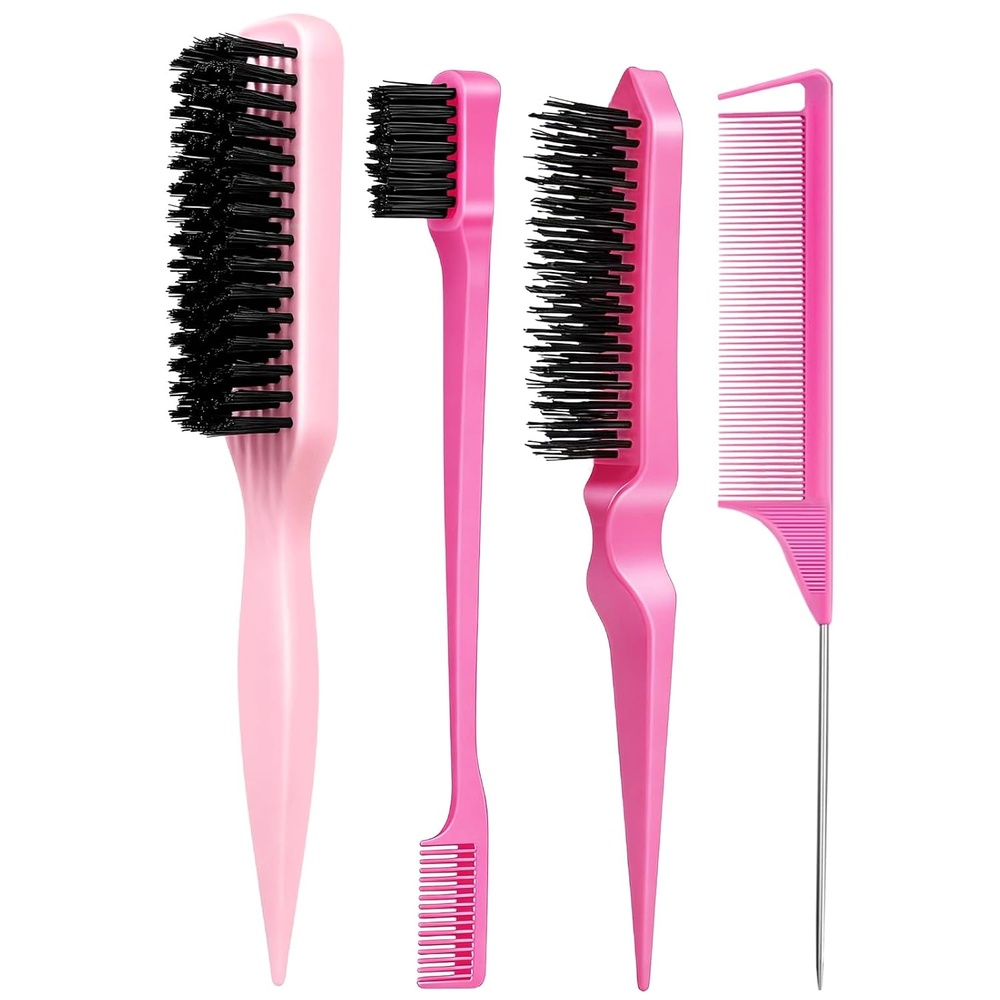 image:imageSlick Back Hair Brush Bristle Slickback Brush for Smooth Flyaways Frizz Sleek Ponytail Buns amp Edge Baby Hair Teasing Hair Comb Edge amp Teasing Brushes Rat Tail Comb for All Hair Types Plastic