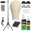 Wig Stand Tripod Metal Adjustable Mannequin Head Stand – Mannequin Wig Head with Mount Hole, Manikin Head for Wigs Making, Drying, Styling and Display – Wigs Shampoo & Milk Spray T Pins Hair Cap Set